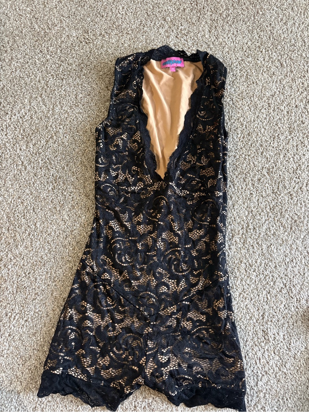 Edikted Black Lace Romper with Nude Lining